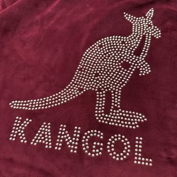 Kangol Women Velour Crystal Full Zip Hoody Size M Maroon - Picture 4 of 7